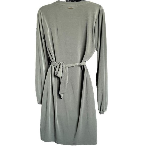 Michael Kors NWT Olive Green Belted Logo Zip Dress Jersey Knit Gold Zip Size M - Picture 7 of 11